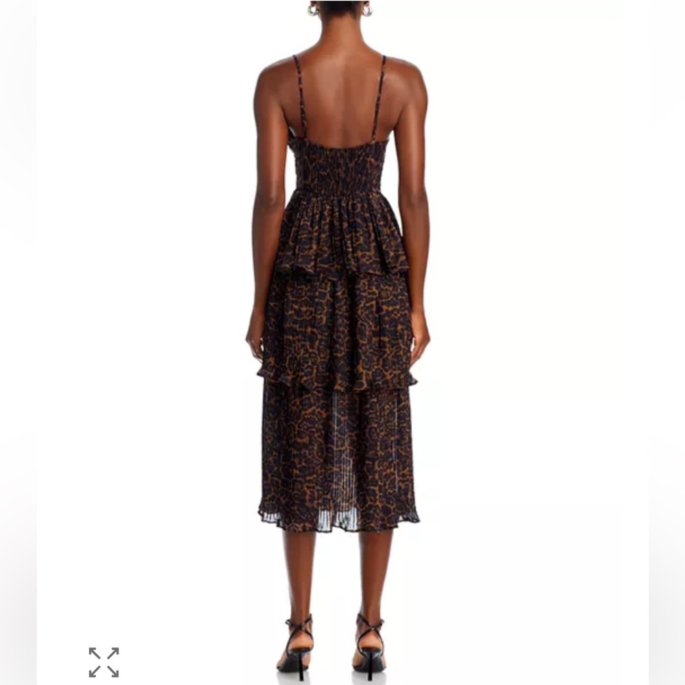 AQUA Leopard Print Pleated Tiered Smocked Midi Dress Animal Print Spring Summer - Picture 3 of 9
